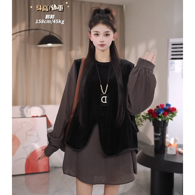 早春时尚设计感下摆开叉遮肉简约马甲打底女250214/250215/250216