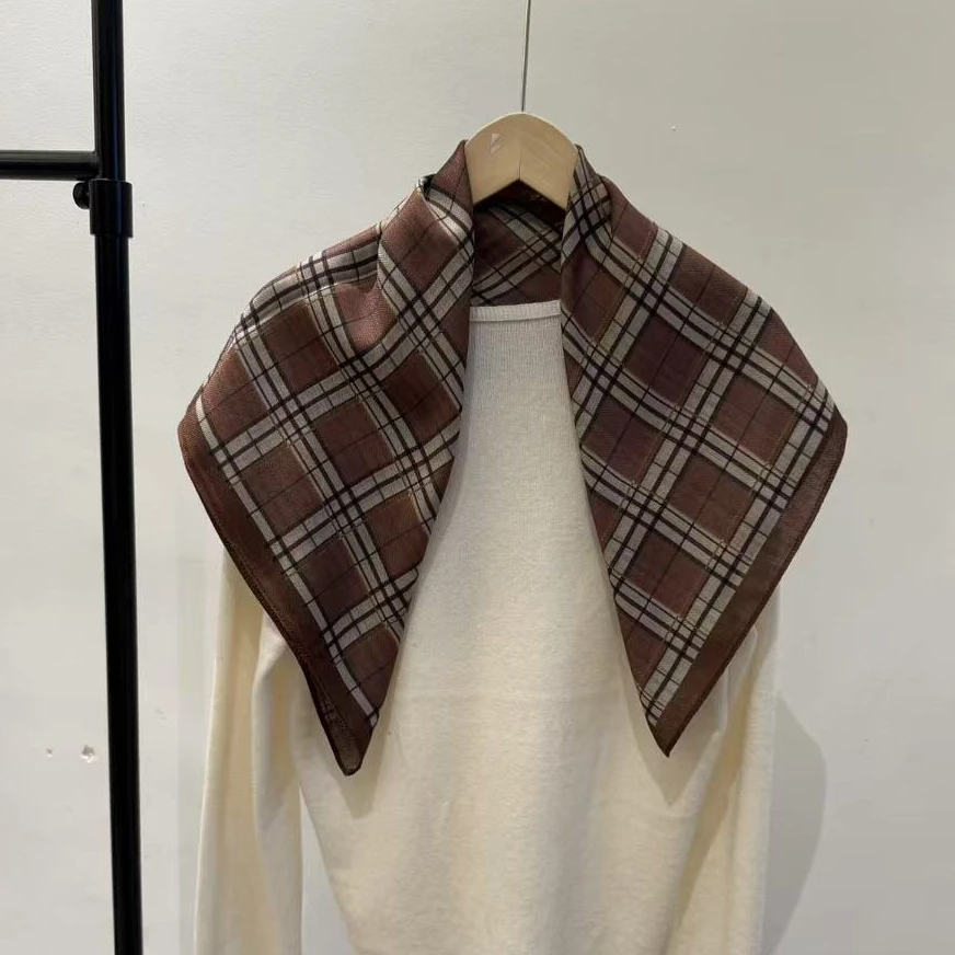 （咖啡格子）新款方巾65*65左右围巾