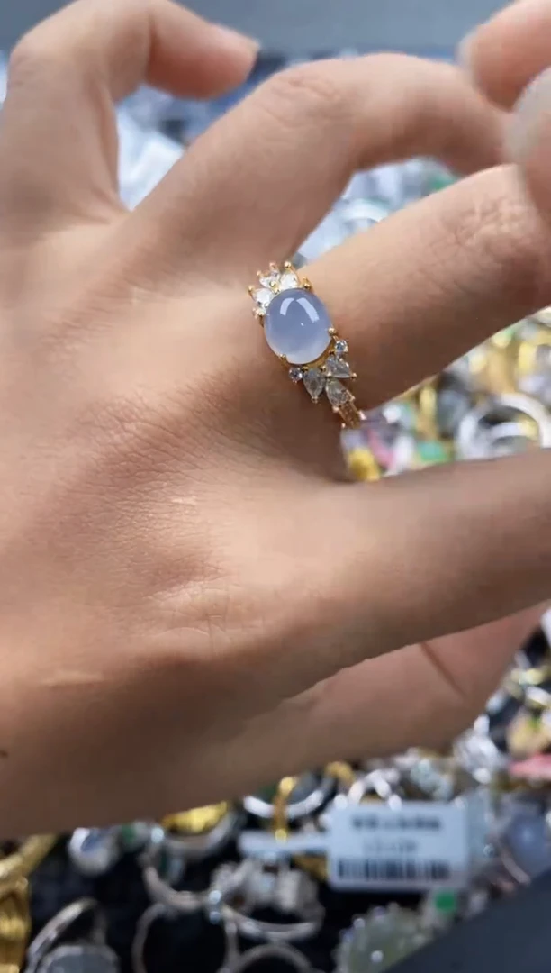 银S925镶嵌戒指翡翠666---6