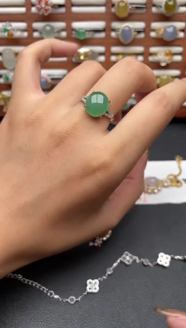 翡翠戒指银S925镶嵌一物一证一礼盒