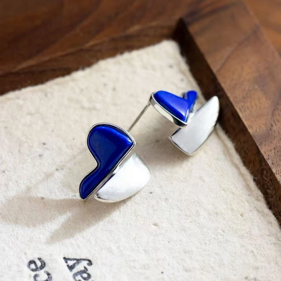 925银耳饰 简约青爱心耳钉 小众素款百搭ins耳饰