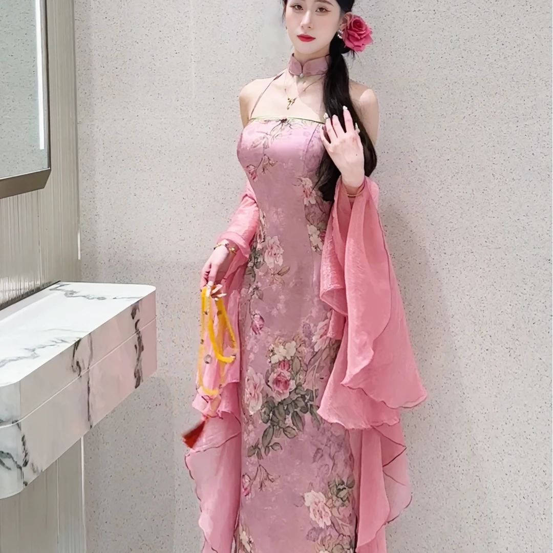画报夫人原创自制新中式修身显瘦旗袍吊带 吊带序花落