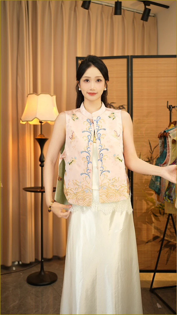CHUNTIAN/李李国风【秋荫】新中式宋锦刺绣夏季双面双穿马甲