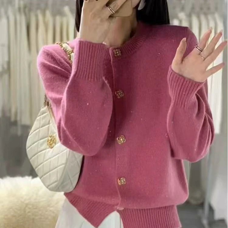 205新款设计感金属扣针织毛衣开衫法式小香风外套上衣407