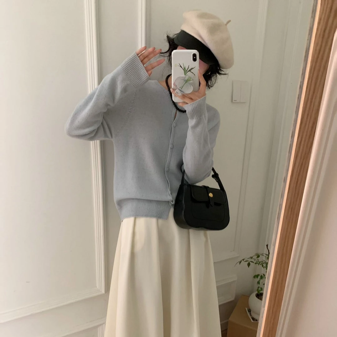 【甄织】羊毛春季新款金豆圆领开衫针织衫时尚简约百搭休闲女士810