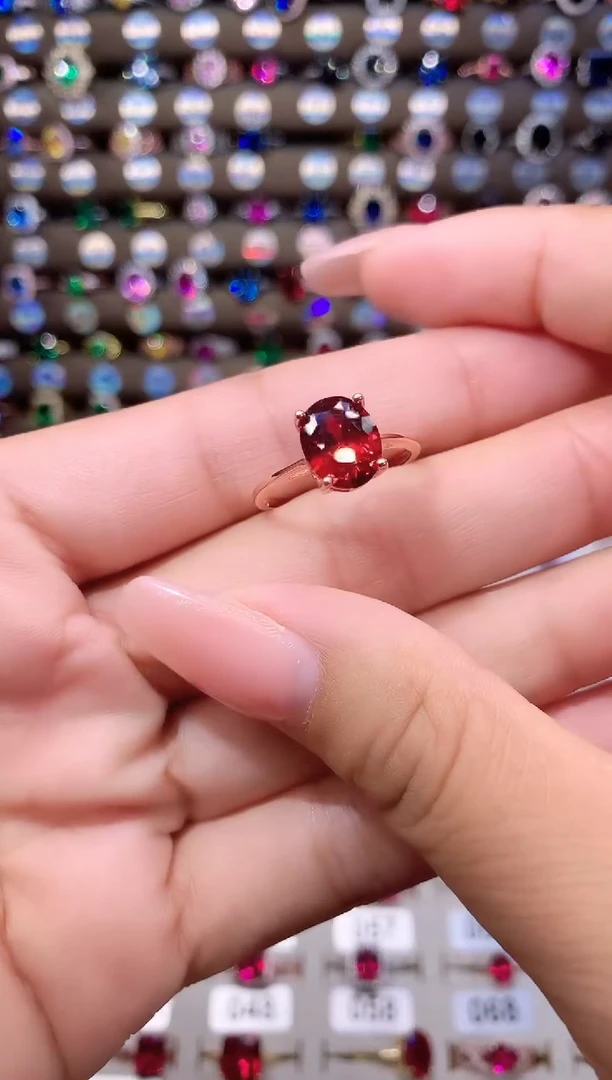 石榴石戒指银S925镶嵌810玫瑰金