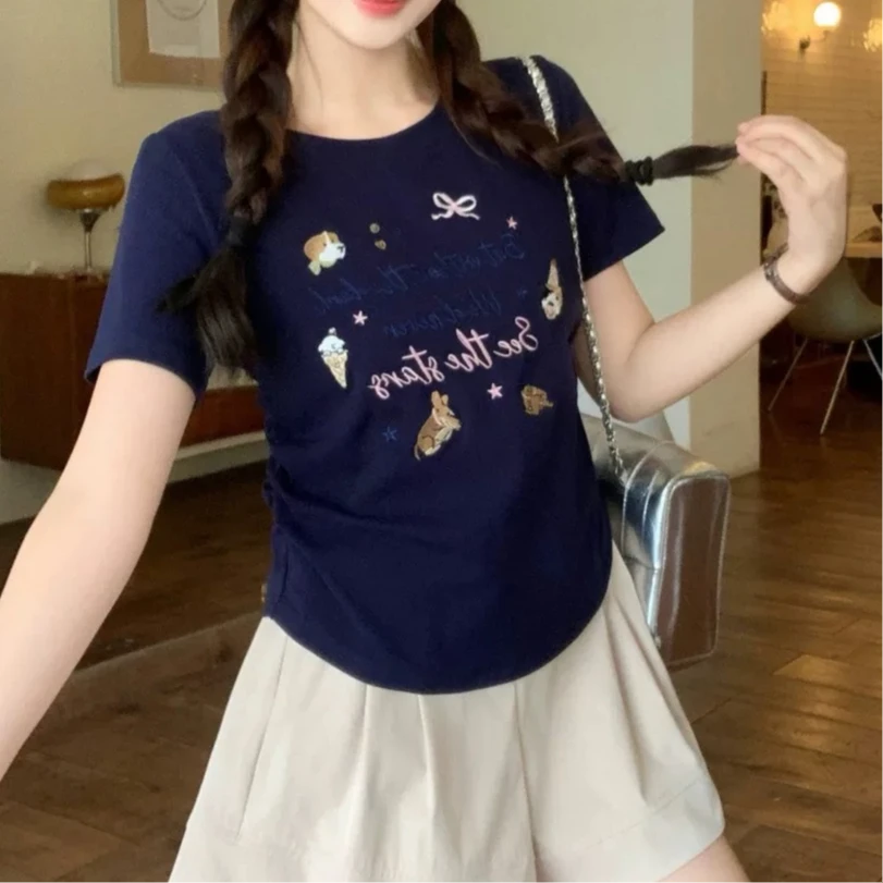 “童趣乐园”减龄刺绣字母动物正肩显瘦半袖+半身裙（衣长61 裙长83）