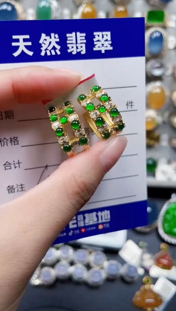 银S925镶嵌翡翠耳饰412