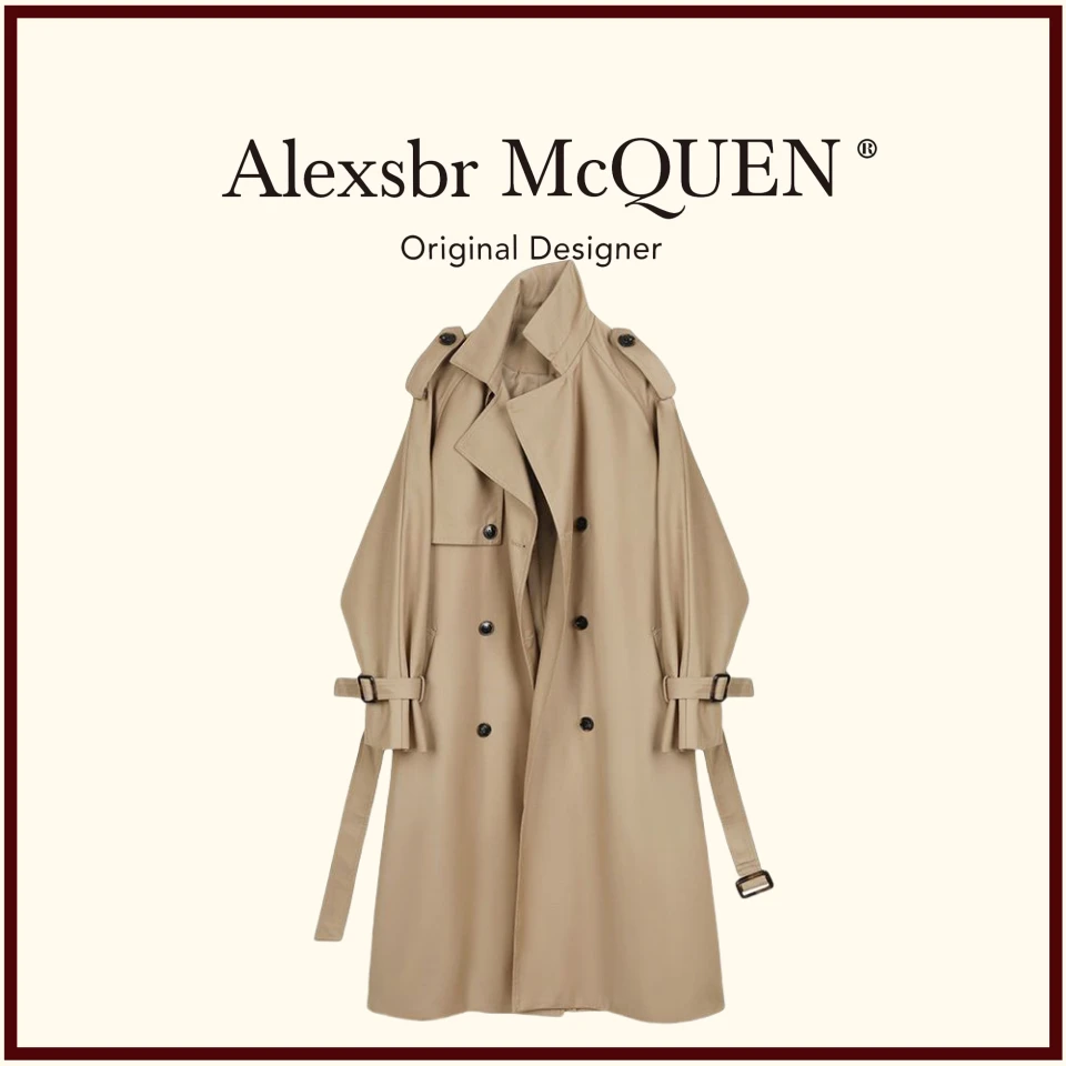 076风衣女秋装新款韩版宽松双排扣中长款垂感休闲外套