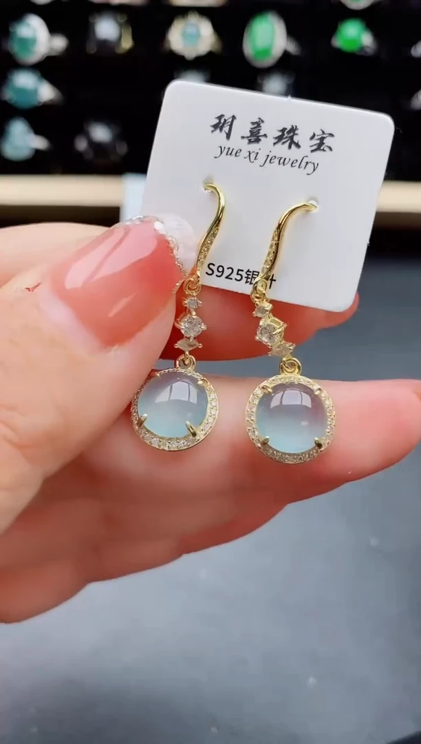 【闪购商品】翡翠耳饰银S925镶嵌508080
