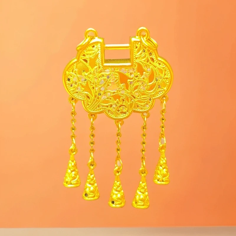 硬足金【素面璎珞锁】宫廷黄金古风足金锁项坠复古素款中古首饰