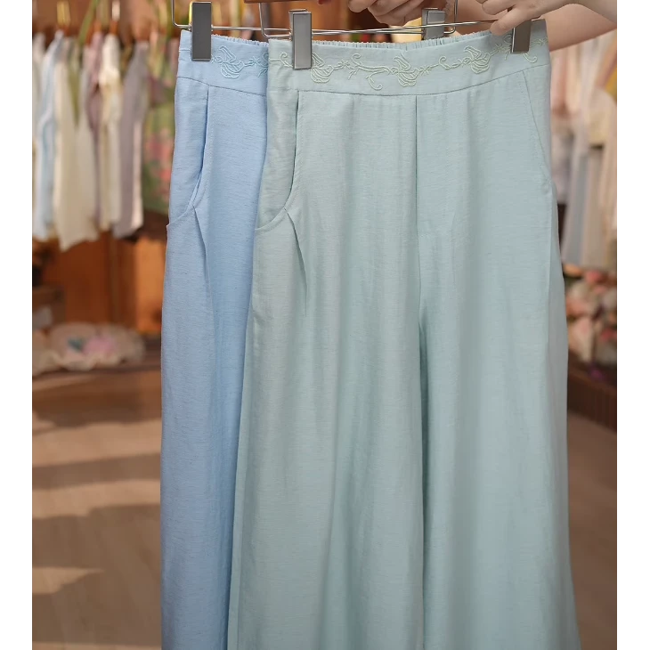 《 春风十里-休闲裤》新中式刺绣纯色清爽透气品质休闲裤