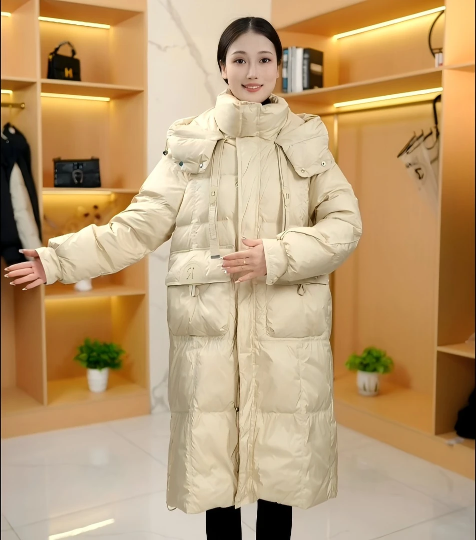 A920时尚加厚立领羽绒服白鸭绒外套气质休闲女士连帽宽松收腰保暖