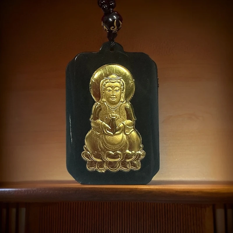 足金和田玉观音吊坠-带绳-带礼盒证书 DX06