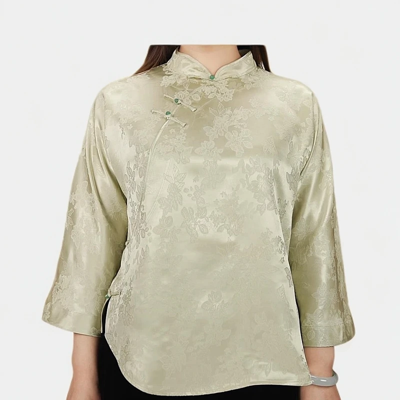 【芷兰】6A级桑蚕丝新中式新款国风复古上衣中国风提花