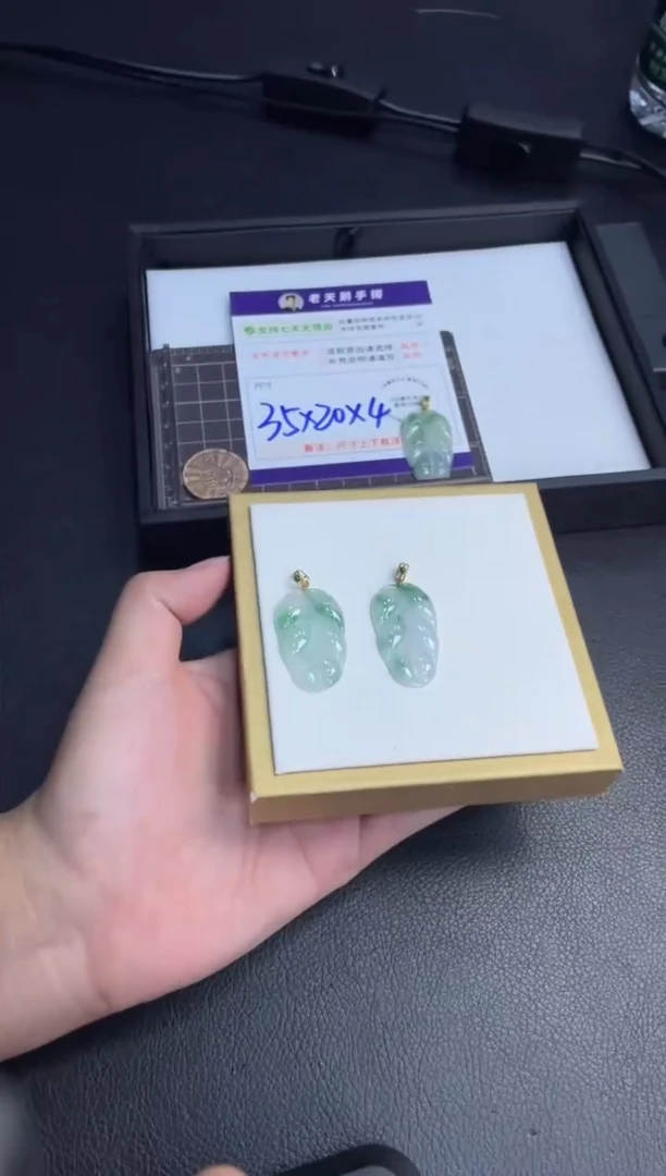 翡翠挂件18K金镶嵌叶子FL21/多样性发其一CP配绳