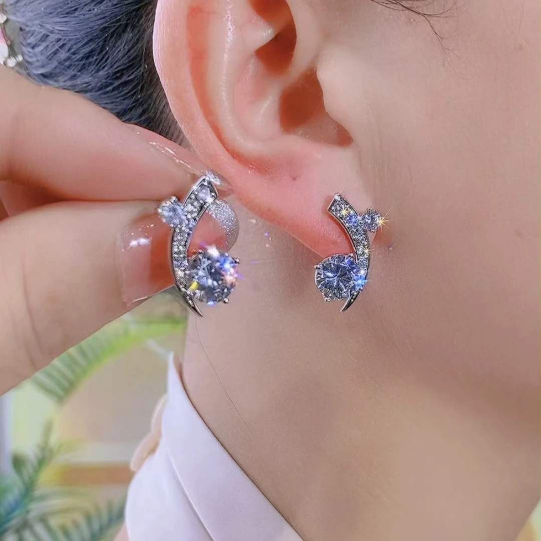 铜合金锆石耳饰 （731号）蓝月星空时尚气质简约百搭耳饰