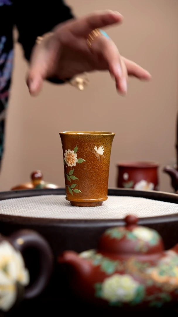 茶壶紫砂柴烧闻香杯蝶恋花