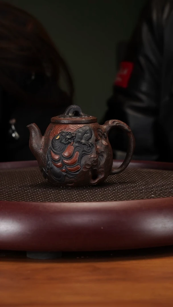 【闪购商品】紫砂茶壶3-40GSP九子老六赑屃黑金砂