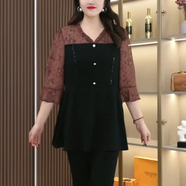 胖大柳春季新款优雅女装气质时尚拼接宽松新中式显瘦上衣ZB5034