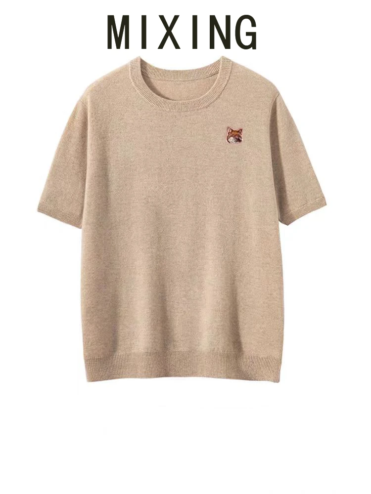 【MIXING】山羊绒女圆领内搭短袖背心针织毛衣打底衫半袖上衣1068