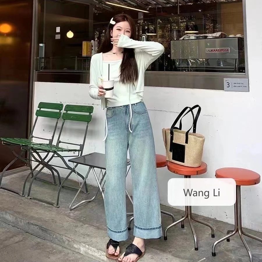 Wang Li Studio 春季上新九分阔腿裤卷边软牛仔百搭直筒显瘦