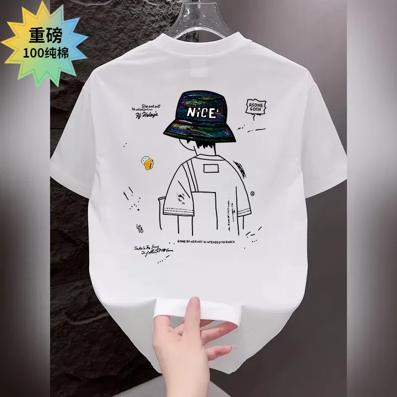 重磅纯棉潮牌短袖t恤男女装情侣2025夏季新款宽松高级潮流印花T恤