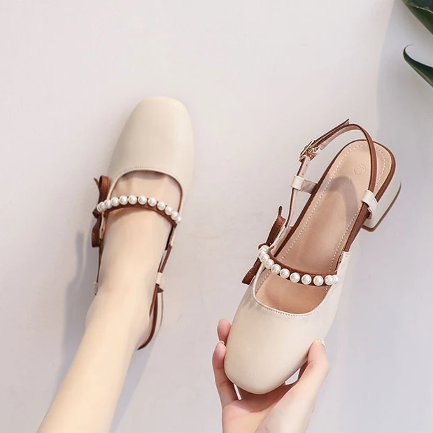 软底软皮包头凉鞋女爆款2025夏季粗跟方头时尚中低跟气质外穿女鞋