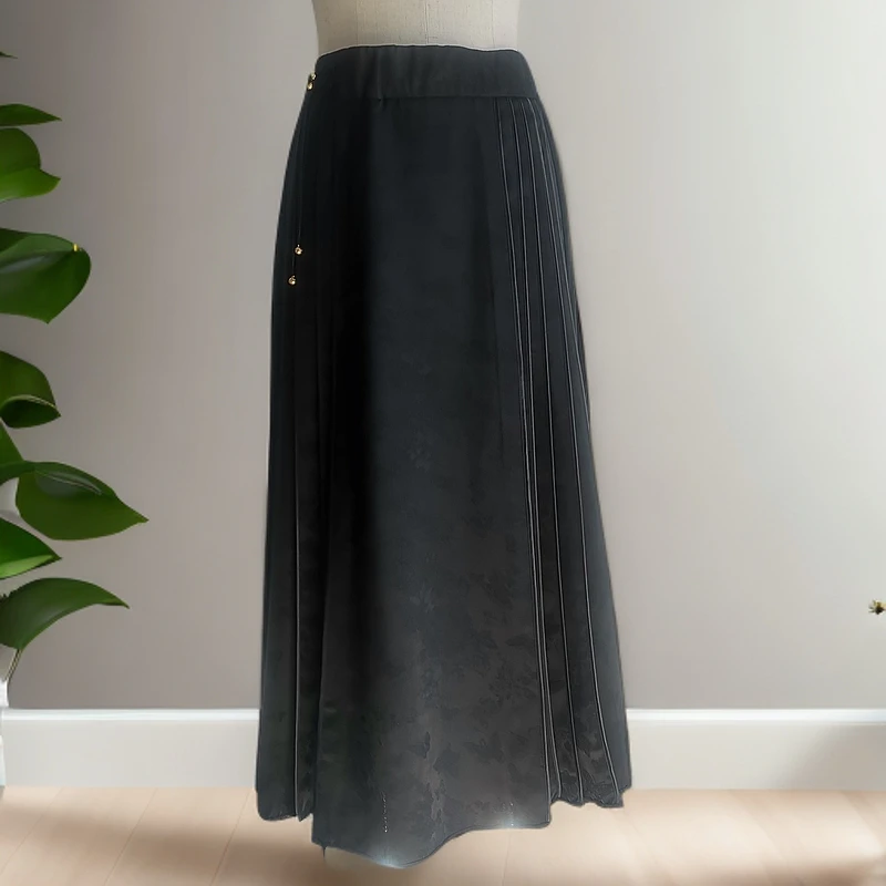 格格黑色女士百搭气质提花马面裙W52MZ021099半身裙