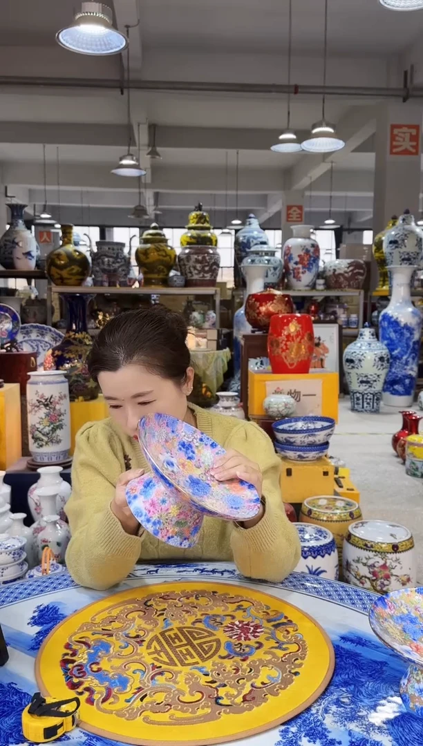 摆件粉色陶瓷果盘直径20cm