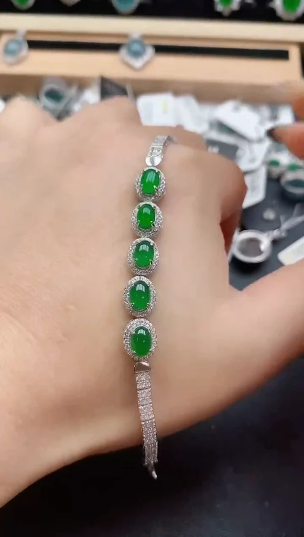 银S925镶嵌手链翡翠50850