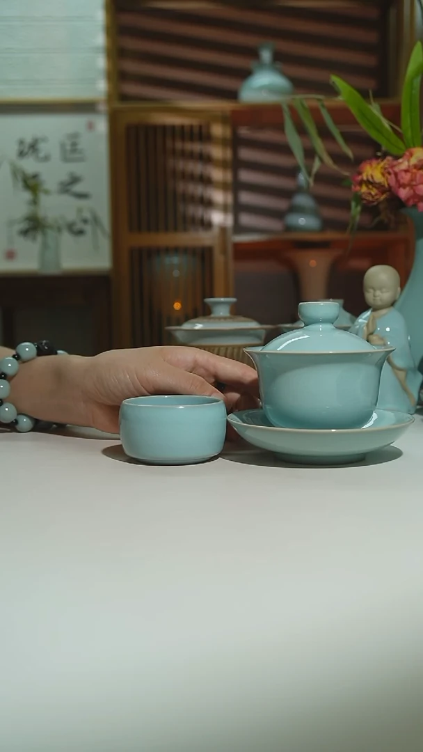 珑匞天青二级元宝盖碗加2杯安全发货