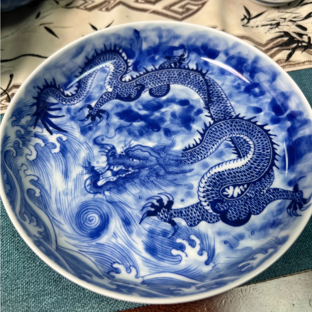手工手绘青花陶瓷茶承-龙
