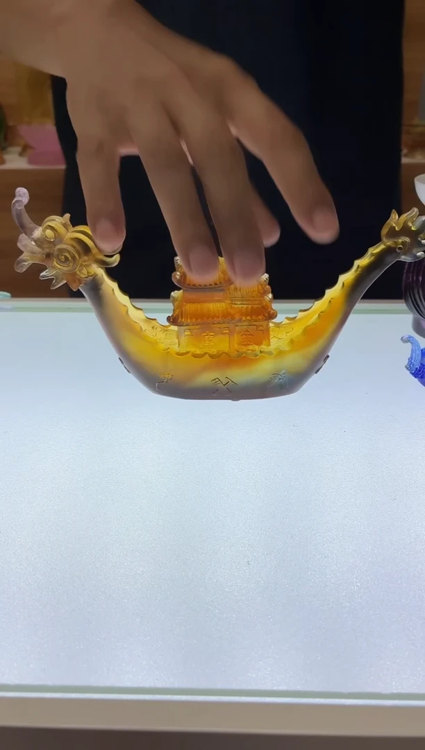 琉璃手工艺品龙舟摆件