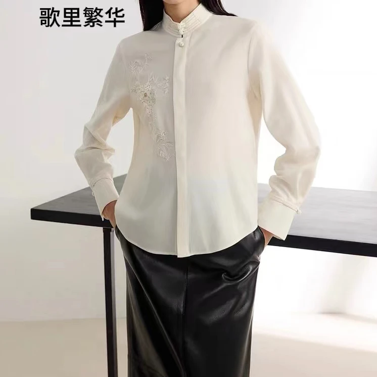 E+2025早秋新款盘扣牡丹刺绣羊毛衬衫 0021