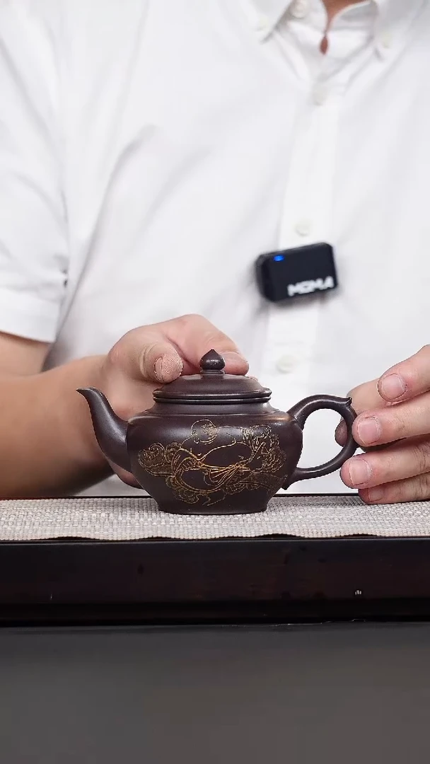 茶壶紫砂茄皮紫刻绘笑樱