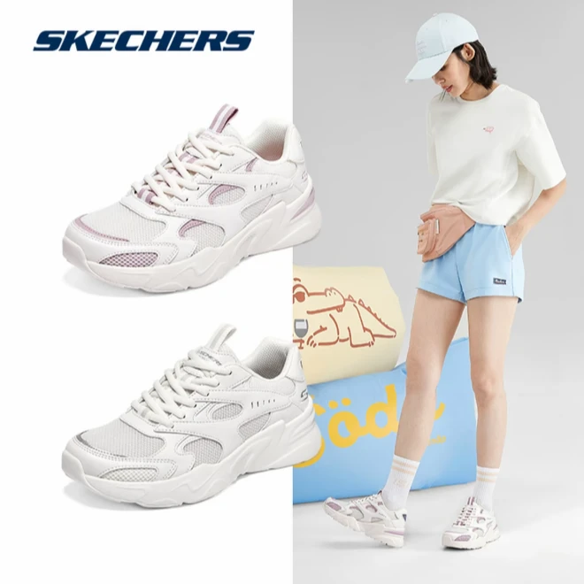 【气泡熊2.0】斯凯奇女鞋运动鞋小白鞋拼接透气休闲老爹鞋117354