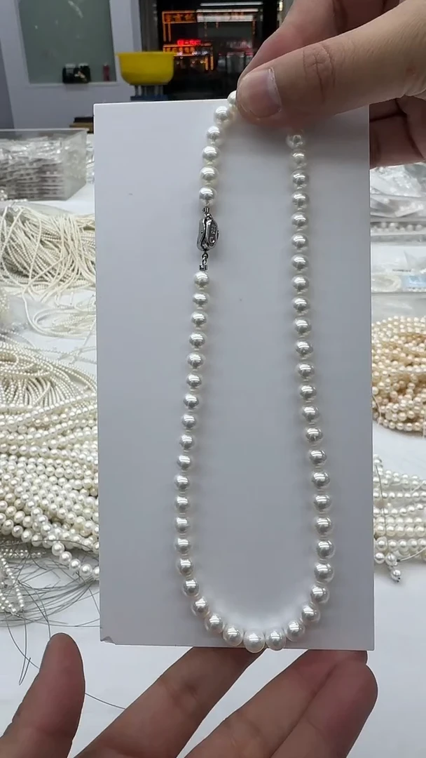 项链银S925镶嵌淡水珍珠8mm
