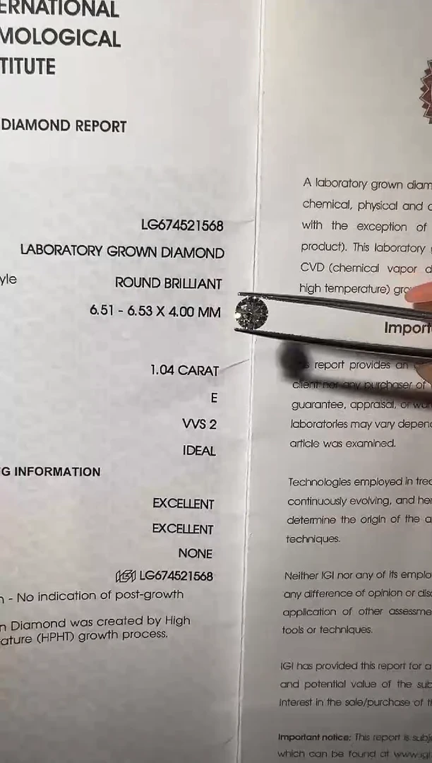 实验室培育钻石裸石未镶嵌LG1568 1.04ct