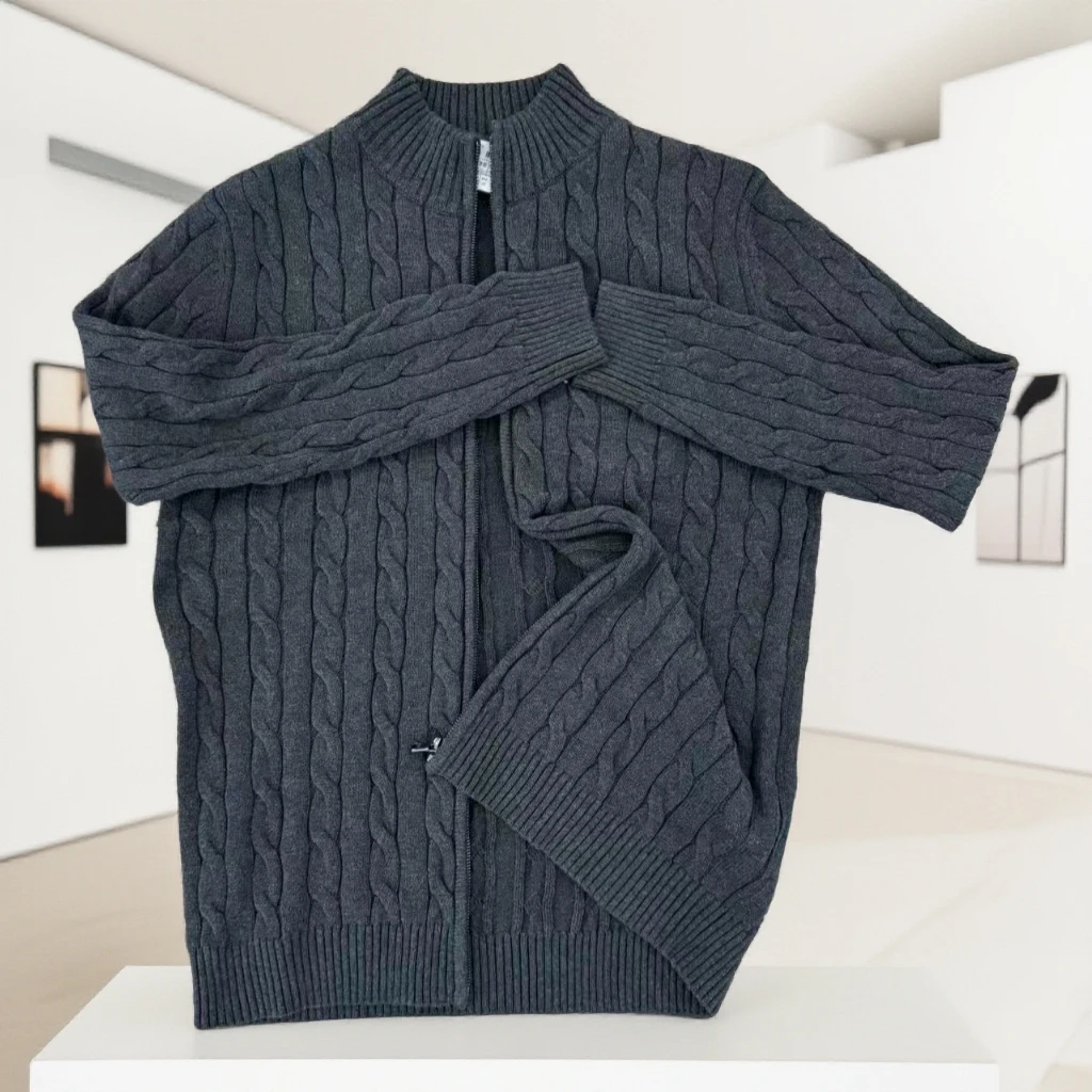 骑士全拉链绞花毛衣立领针织衫长袖高领百搭2503