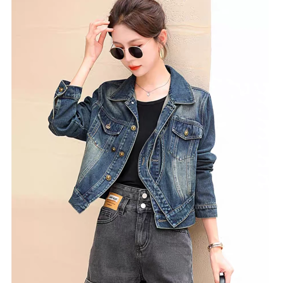 女春秋法式显瘦不规则高级感长袖休闲百搭设计感牛仔外套 2350