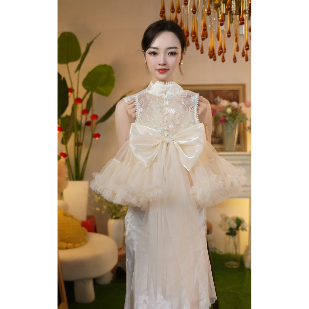 ALONG女童透气清凉感连衣裙夏季闪亮时尚中式礼服公主裙25368