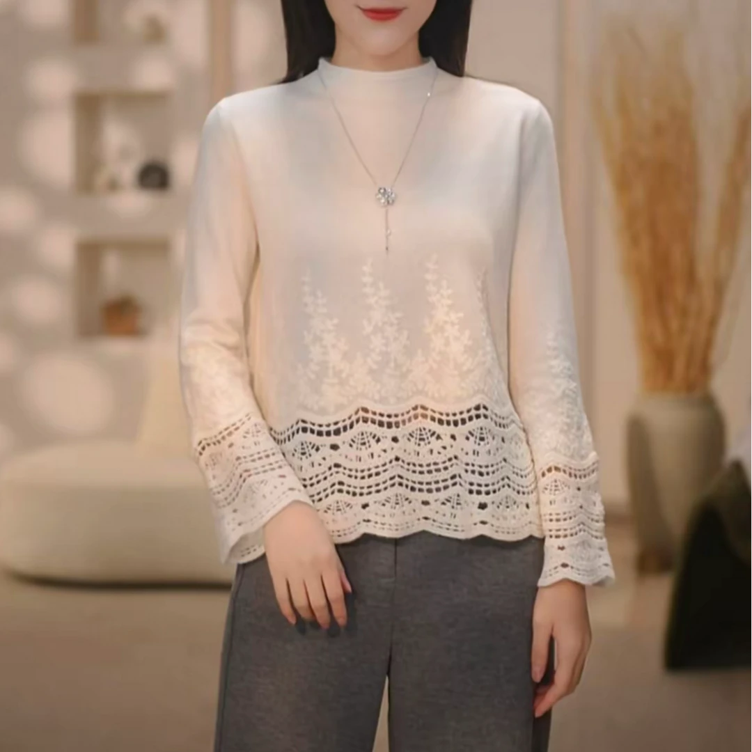 重工镂空刺绣钩花针织衫2025秋冬新款时尚减龄设计感长袖打底衫女