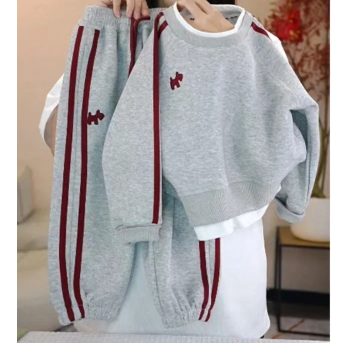 【刺绣套装】2025春季新款儿童假两件卫衣套装潮流时尚休闲春秋套装