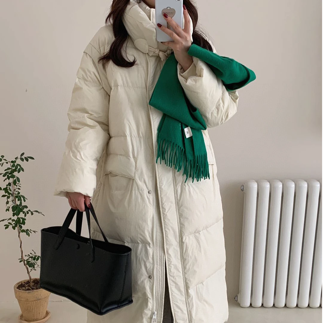 牛角扣立领羽绒服女冬季2024新款时尚长款加厚外套