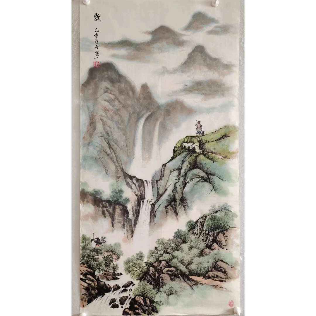 1745纯手绘老字画《山水》中堂  尺寸  137×68