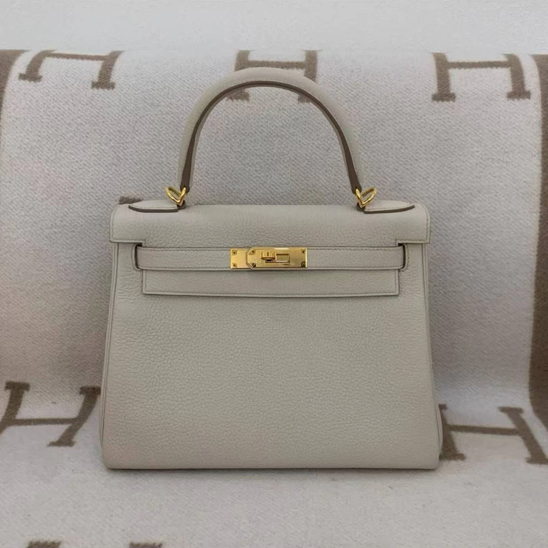 99新 Hermes/爱马仕 双11福利/Kelly 28 冰川白 金扣 D刻 Togo皮