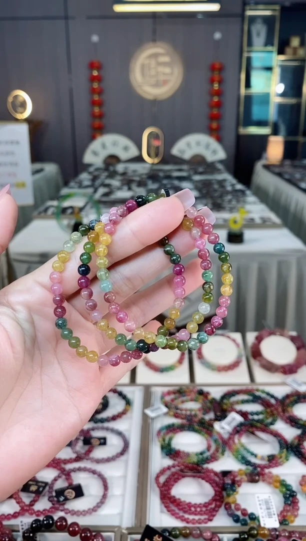 未镶嵌老矿碧玺彩虹单圈手串5mm+碧玺hon多样性发货一条