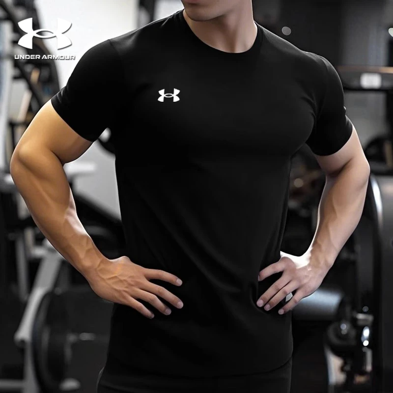 UA安德玛速干T袖男款2025夏季宽松透气弹力冰丝健身训练运动短袖
