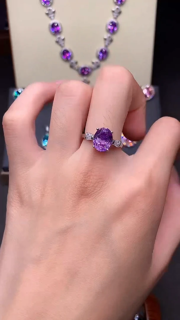银S925镶嵌戒指紫色碧玺....